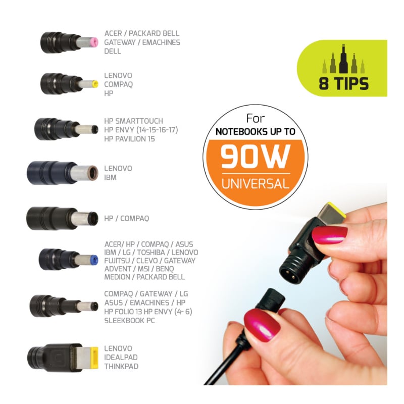 which matches your devices’ requirements. It also comes with seven different interchangeable charger tips.