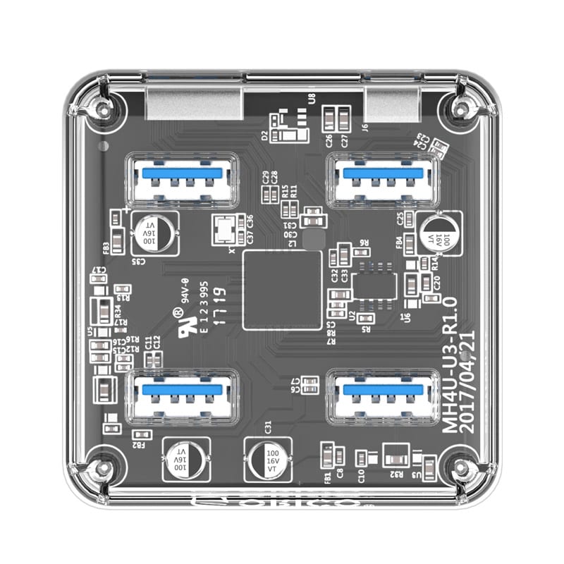 which allow you to charge and provide power to connected devices. Encased in a clear enclosure with an aesthetic blue LED.